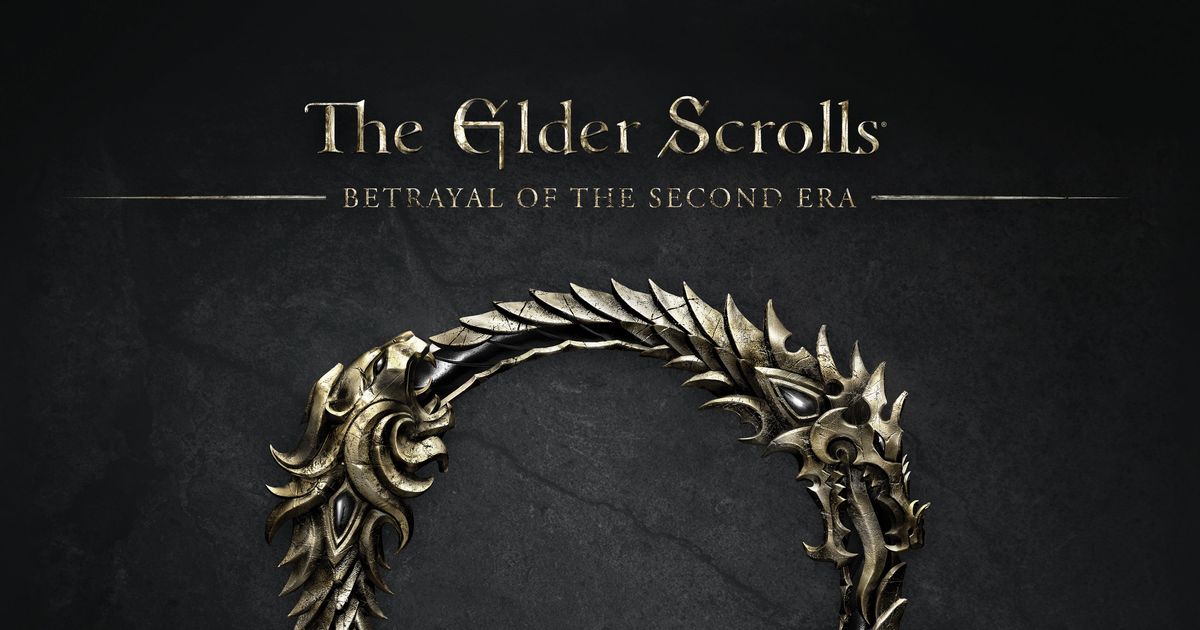 Box art for The Elder Scrolls: Betrayal of the Second Era, showing an armored adventurer facing off against a monstrous foe in a ruined Tamriel landscape