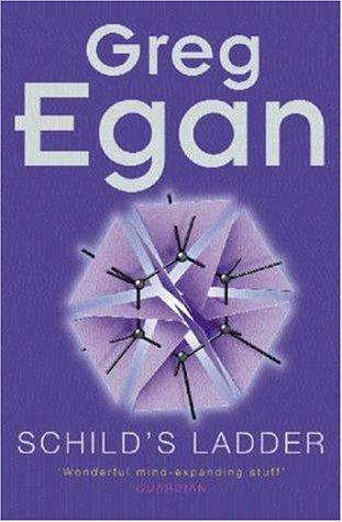 Cover of Greg Egan's Schild's Ladder, showing an abstract rendering of exotic vacuum physics as a spreading wall of light against deep space